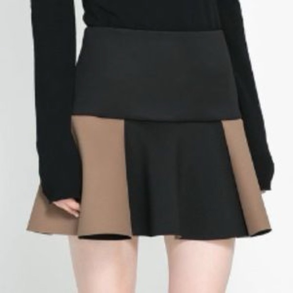 Zara Black & Tan Color Block Skirt